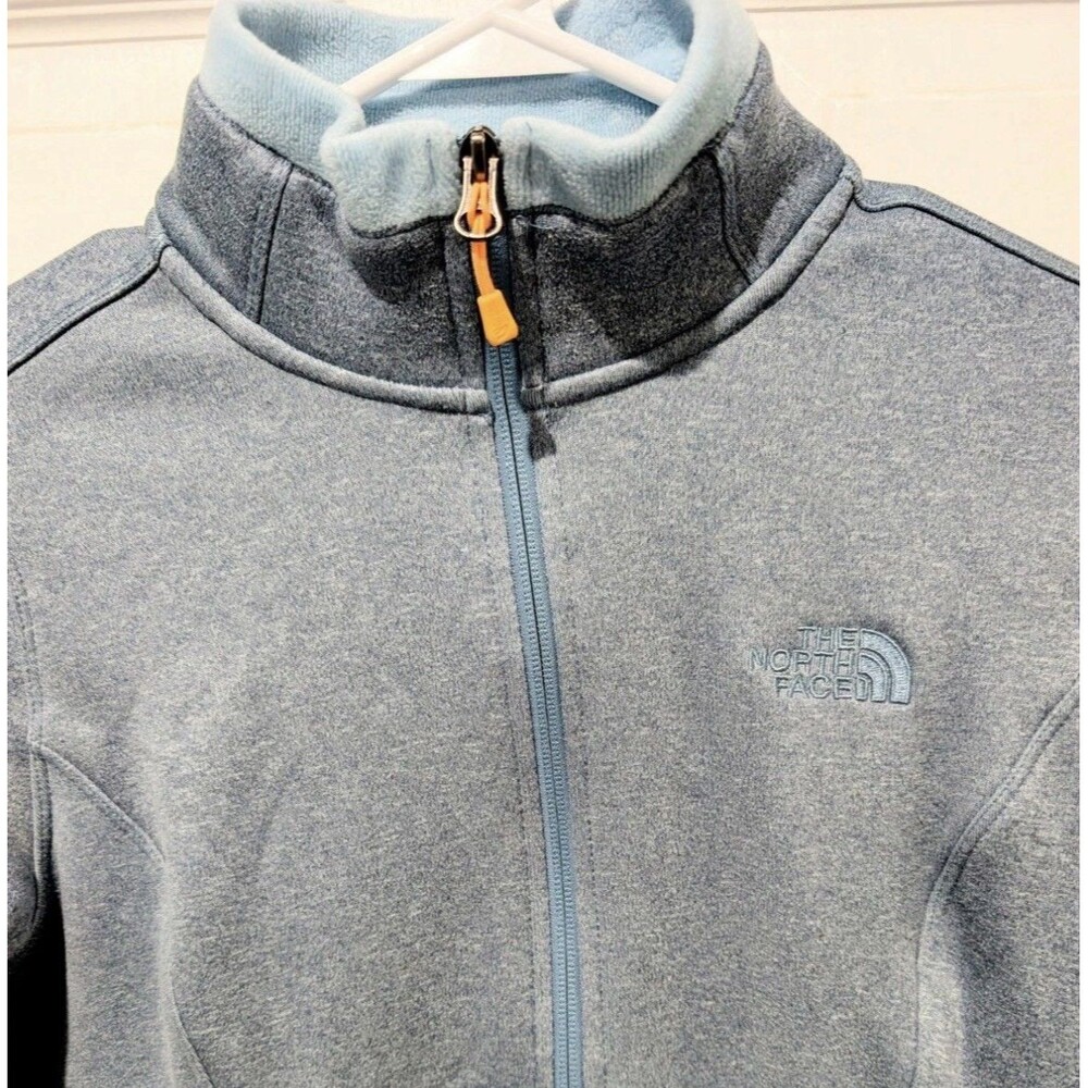 North Face Women’s Full Zip Jacket Medium Blue Zipper Pockets Logo Warm EUC